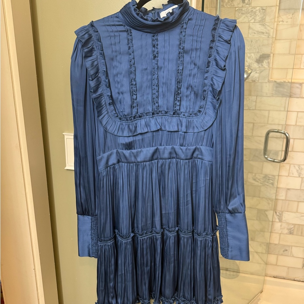 Hunter Bell Elegant Blue Ruffled Dress Sz Medium